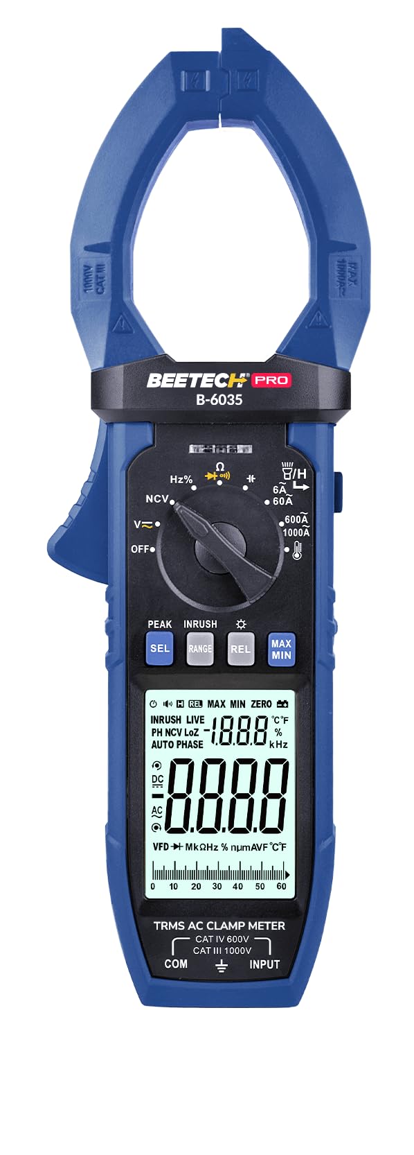 BEETECH® B-6035 PRO TRMS Digital Clampmeter measuring 1000A AC