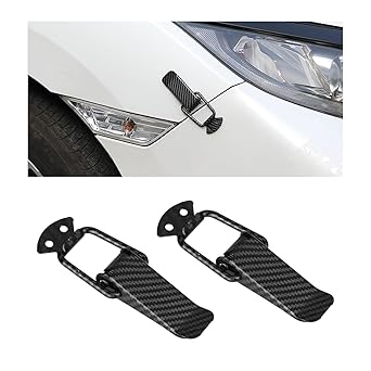 BESULEN Car Bumper Hook Lock Clips, 2 Pack Universal Toggle Clamp Quick Release Fasteners, Carbon Fiber Security Hook Lock Clips Accessories for Car Truck Bumper, Fender, Trunk, Hatch Lids (Small)