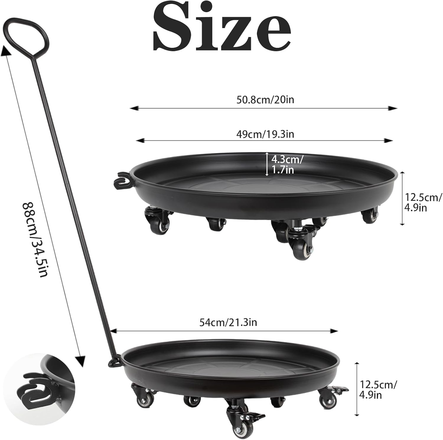 20-Inch Heavy-Duty Plant Dolly with Locking Wheels – Large Rolling Planter Base for Indoor/Outdoor Use, 200 lb Capacity, Durable Steel Construction & Waterproof Tray