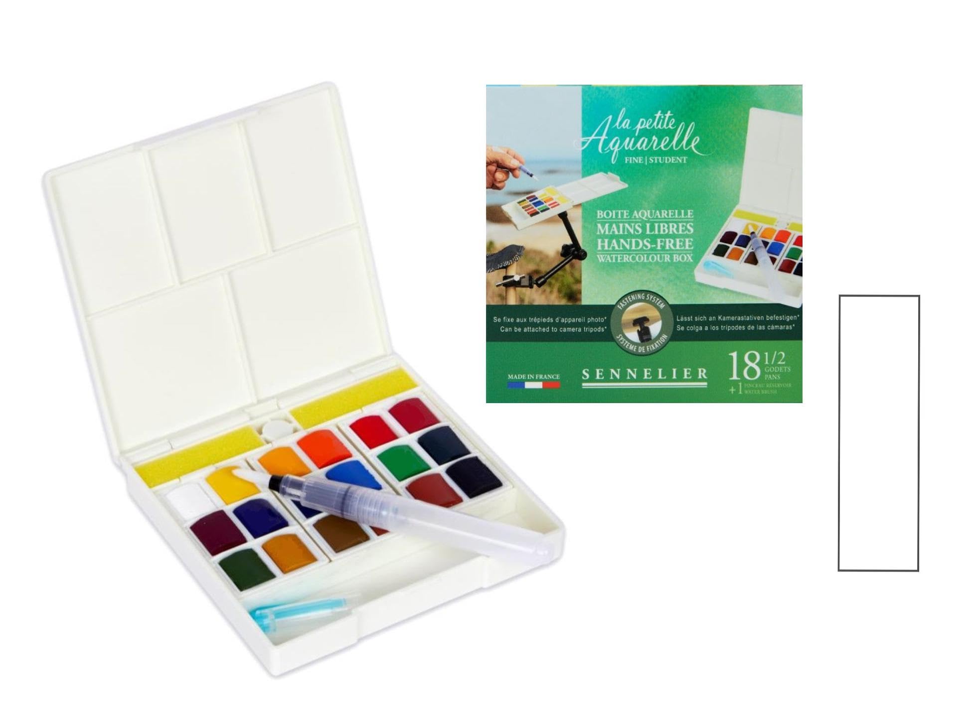 Aquarelle Sennelier Mains Libres : set compact de 18 demi-godets, pinceau et carte inclus