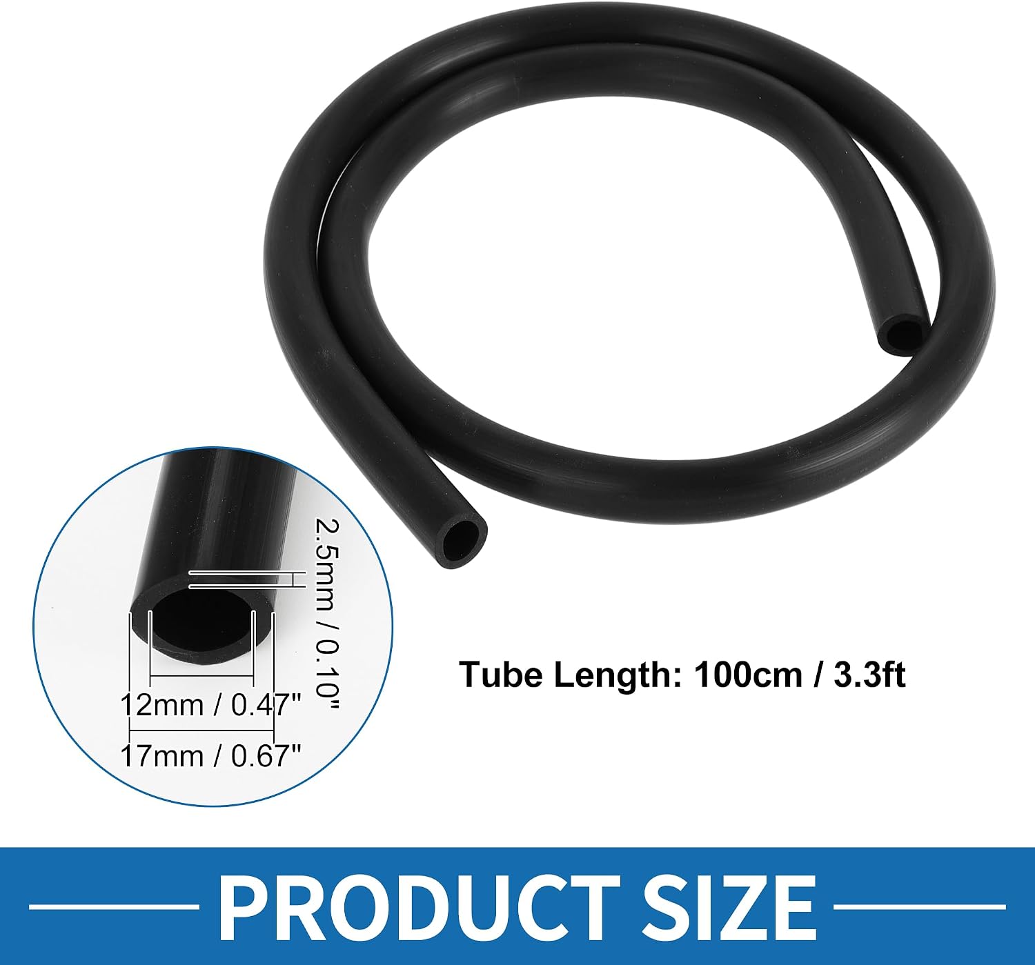 Silicone Vacuum Tubing Hose High Temperature 3.3FT 1/2" 12mm ID 2.5mm Thickness Automotive Vacuum Line Silicone Black 1pc