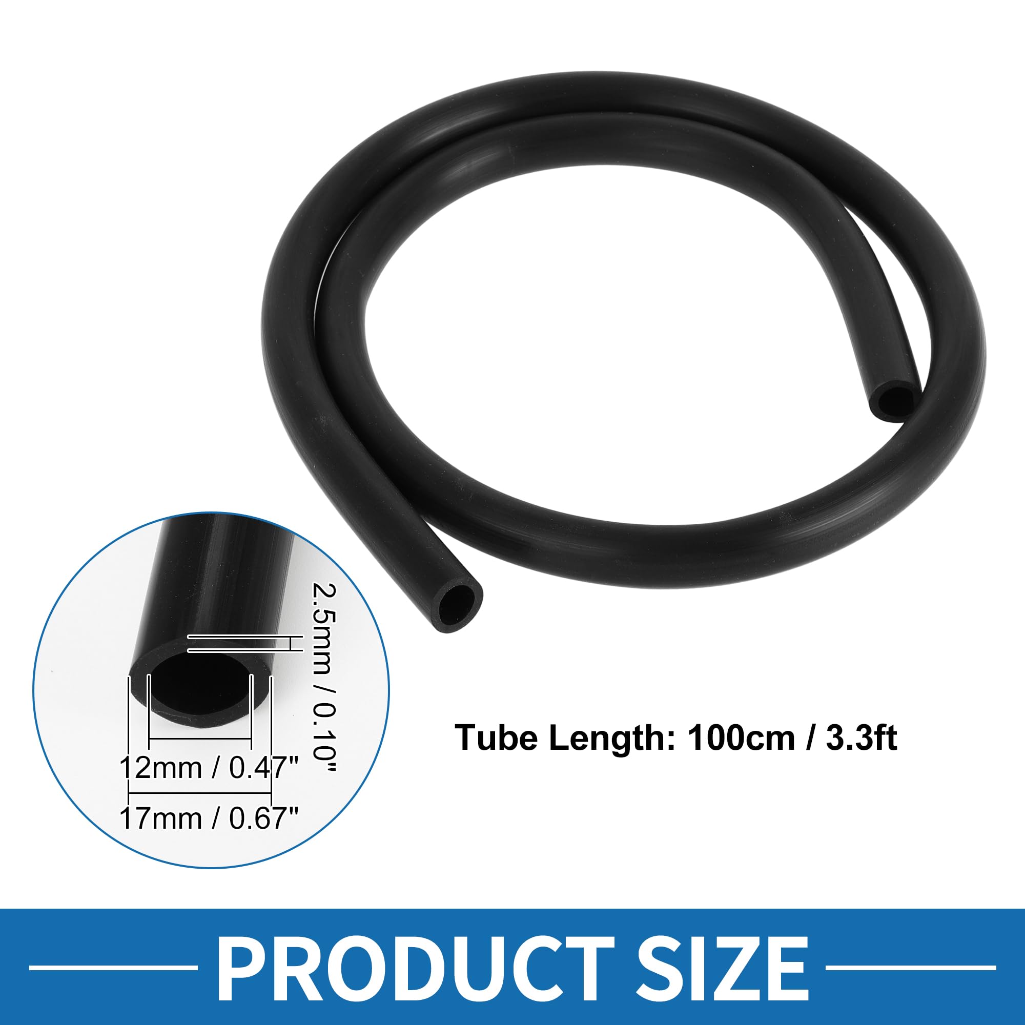 A ABSOPRO Tubo in Silicone per Aspirazione ad Alta Temperatura 1/2" 12mm ID 2.5mm Spessore Linea di Aspirazione per Auto Silicone Nero 1 pezzo