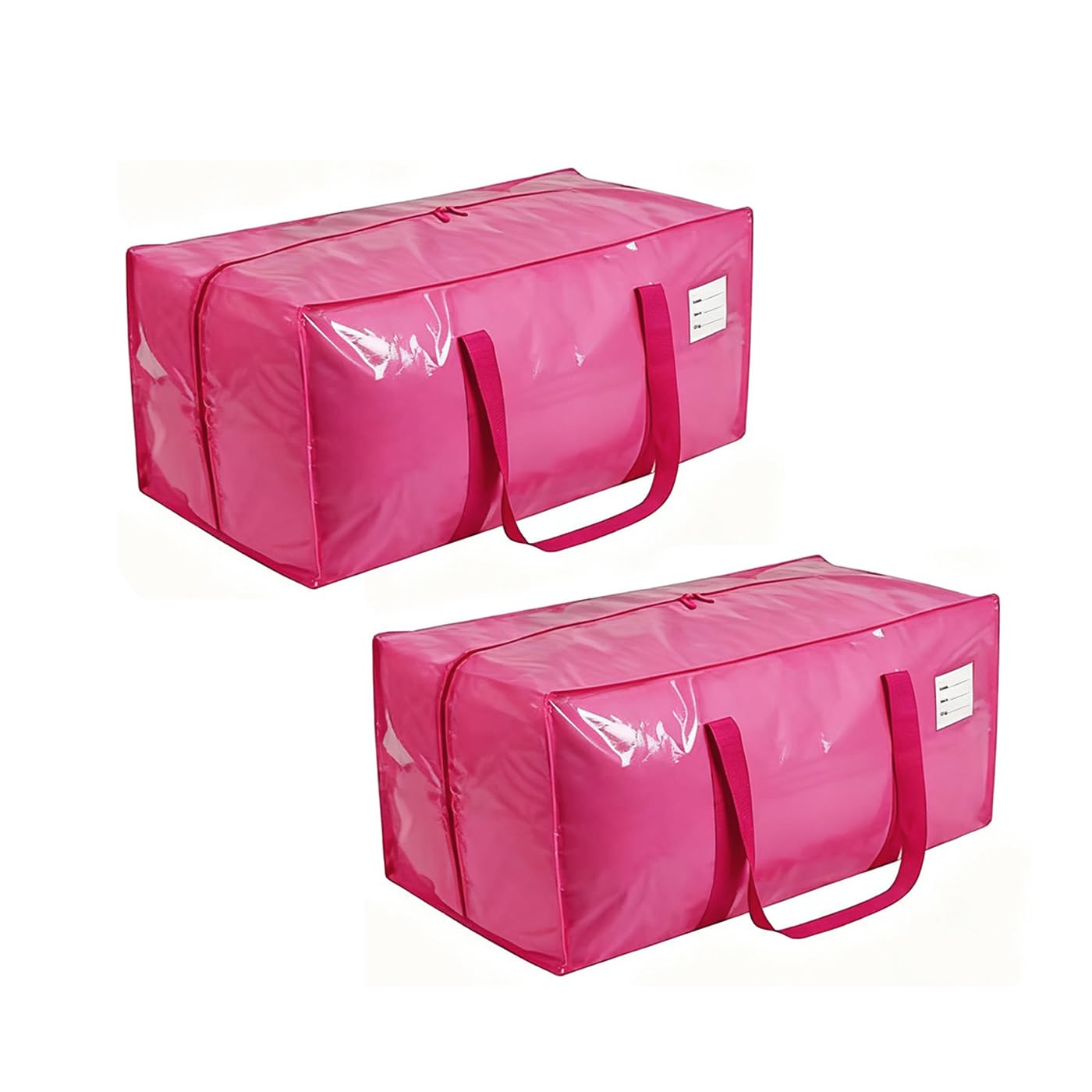 Extra Large Storage Bags, 23 Gallon Capacity, Pink Waterproof Moving Totes with Handles and Label Pocket, Heavy Duty Zipper (2, Jelly Pink)