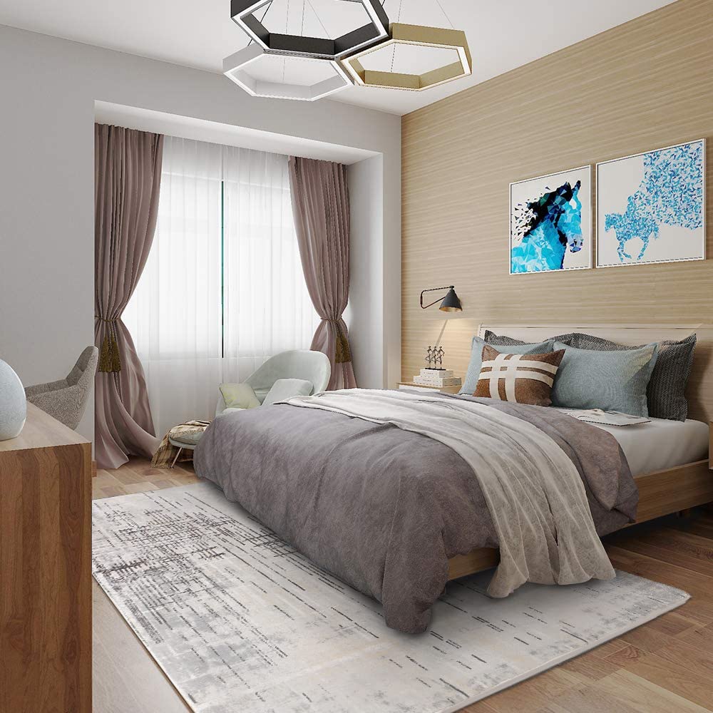 Tinyboy-hbq Tappeti dal design moderno per soggiorno, a pelo corto, per soggiorno, camera da letto, grigio (120 x 160 cm, Grigio/Beige)