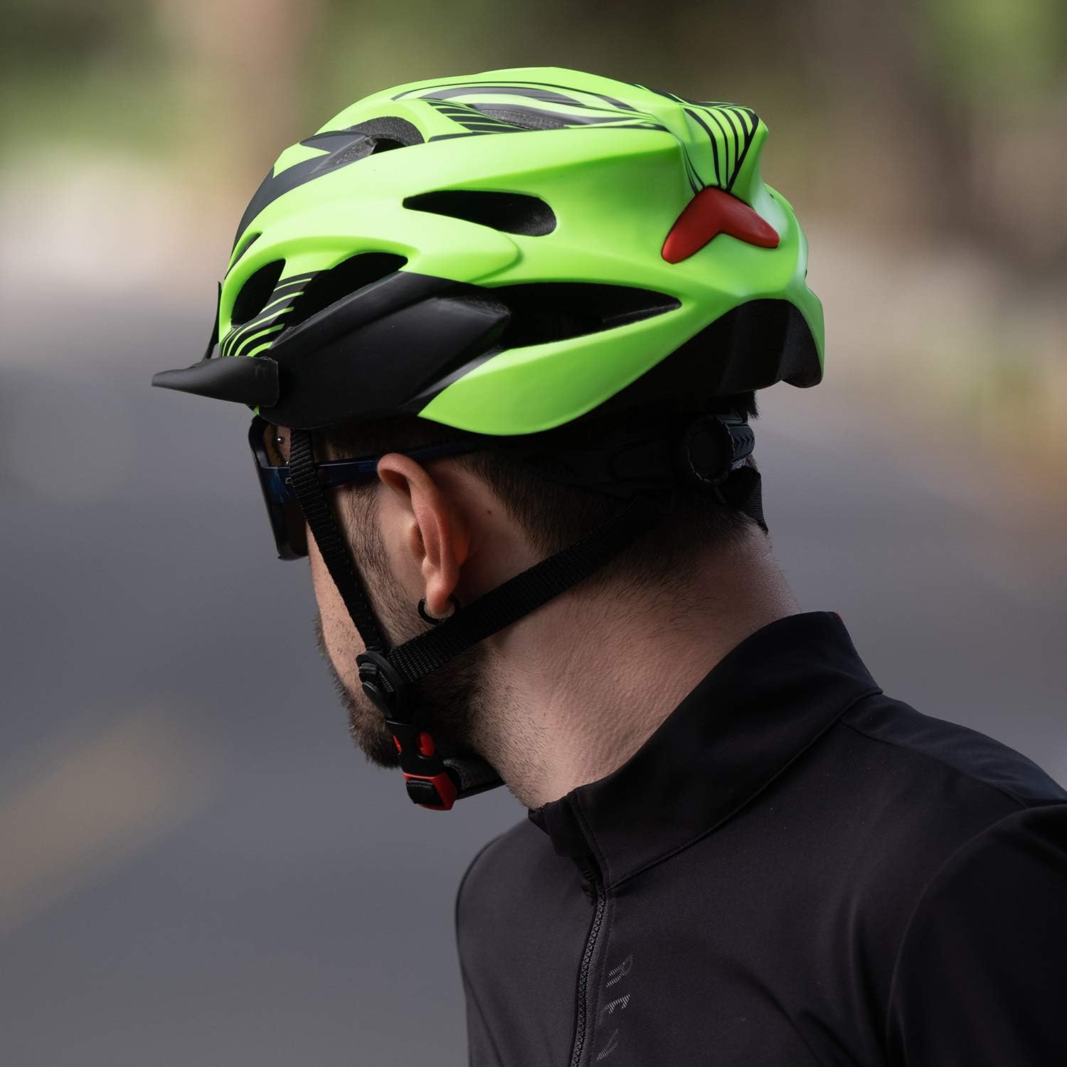 RNOX Adult Bike Helmet, Bicycle Cycle Helmet for Adults Men/Women, Adjustable Size Road Cycling Bicycle Helmet with Detachable Visor/Led Rear Light - Black Green: Sports & Outdoors