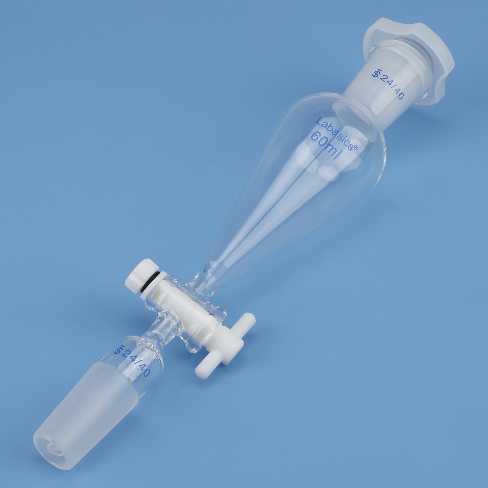 Labasics Imbuto Separatore Conico a Forma di Pera 60 ml con Rubinetto in PTFE, Vetro Borosilicato a Parete Spessa e Giunti 24/40