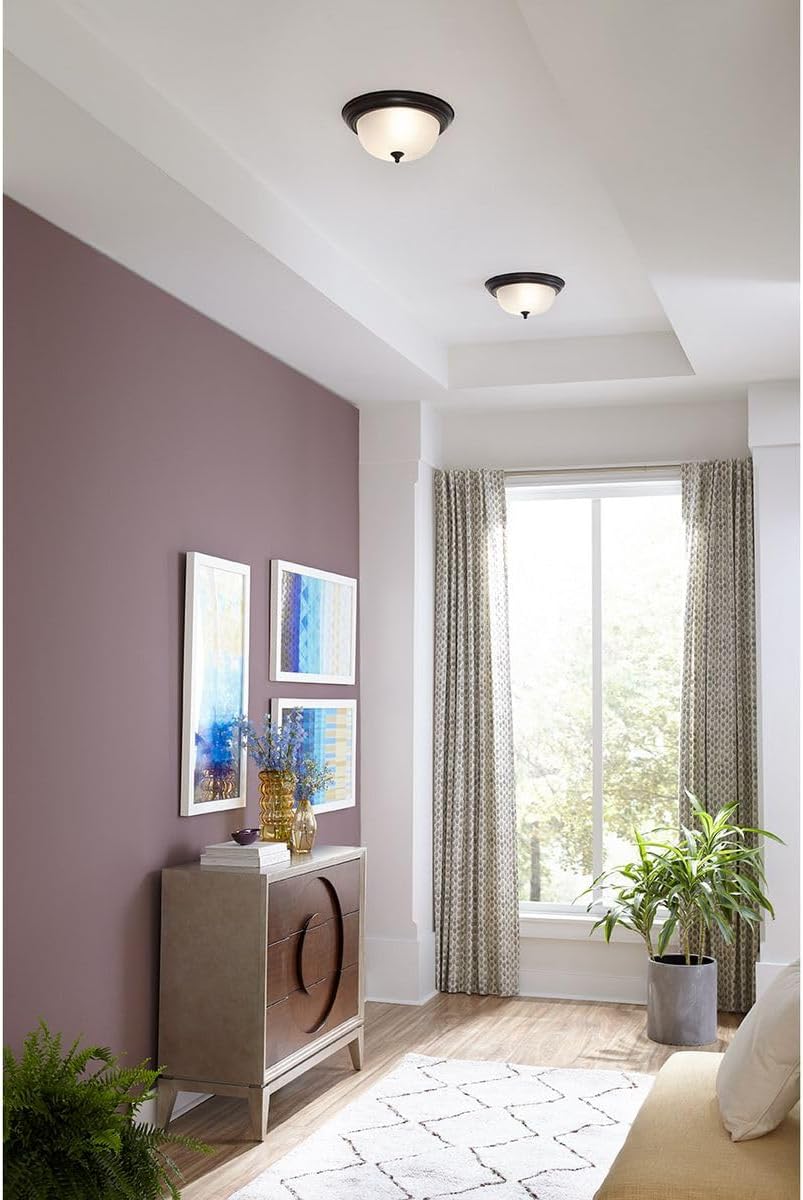 Progress Lighting 2-Light Ceiling Light, Flush Mount Ceiling Light Fixture for Interior Kitchen Lights, Hallway, Bedroom, Living Room, 13-1/4”, 5-7/8”, Antique Bronze, Alabaster Glass Shade