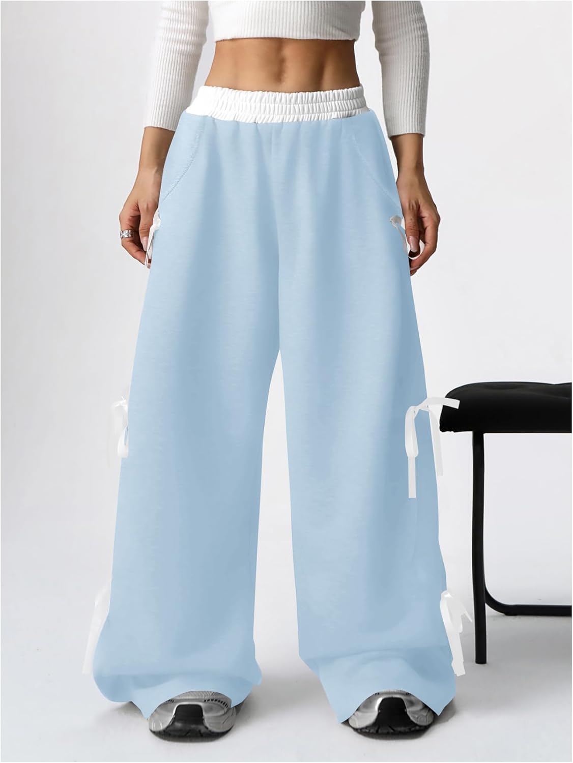 Verdusa Girl's Coquette Bow Wide Leg Baggy Pants Lightweight Cute Sweatpants with Pockets - Image 3
