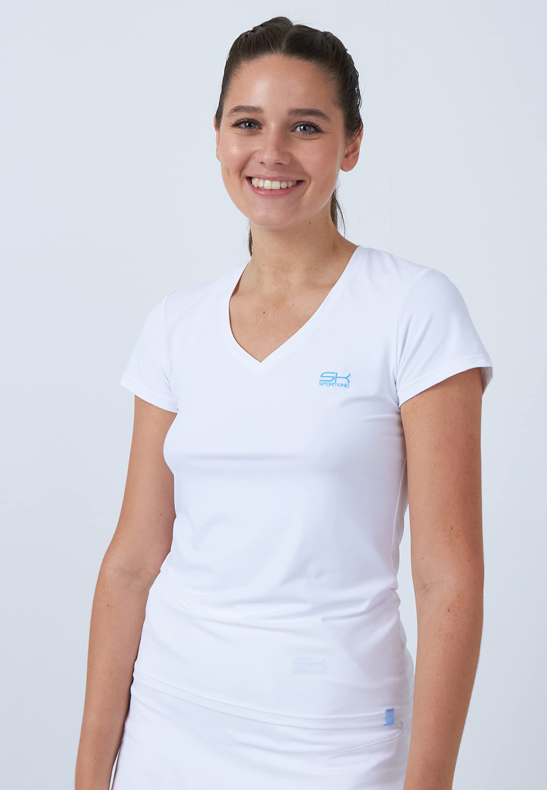 Sportkind Mädchen & Damen Tennis, Padel, Fitness, Sport T-Shirt, Kurzarm, V-Ausschnitt, UV-Schutz UPF 50+, atmungsaktiv