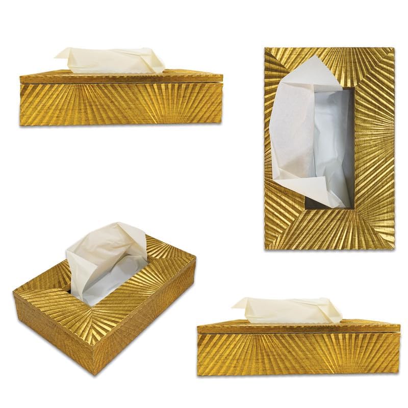Image of Art Street Lustrous Gold Tissue Box Holder with Cover, Rectangle Facial Tissue Paper Box Holder Decorative Organizer, Napkin Dispenser Box for Bathroom, Home, Office & Restaurant (Size: 9x6x2.3 Inch)