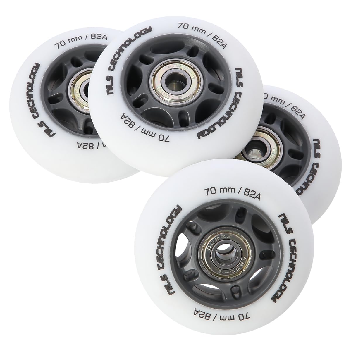Nils Extreme PESPORT Roller Blade Roues avec Roulement ABEC9-4 - Lot de roues pour patins à roulettes d'intérieur et d'extérieur - 82A - 70x24 - Blanc mat