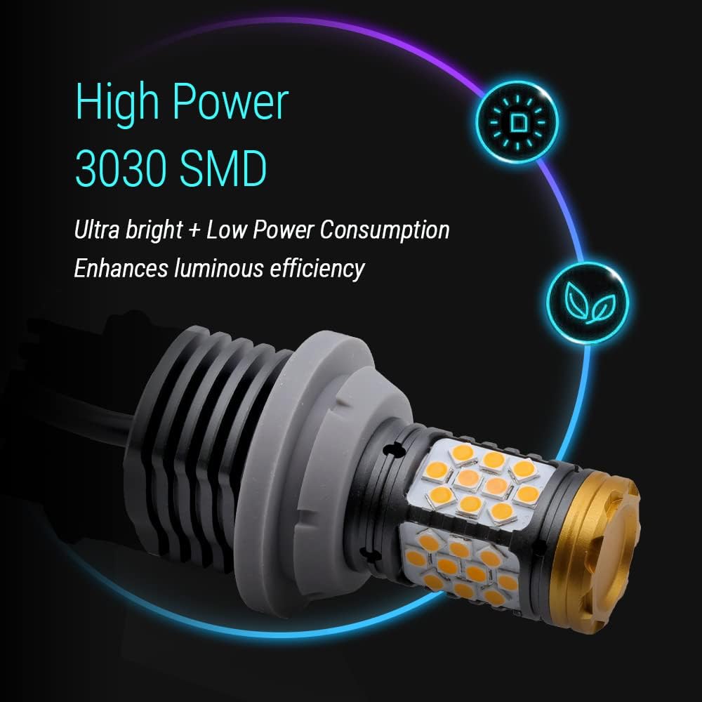 Syneticusa Error Free CANBUS Anti Hyper Flash Amber Yellow DRL LED Turn Signal Light Bulbs No Hyper Flash Built-in Resistors All in One (1157)