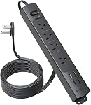 TROND Surge Protector Power Bar with 2 USB C, 4 Outlet Extender, Black, 5ft | Ultra-Thin Flat Plug Extension Cord Indoor, 1440 J, ETL Listed, Wall Mounted, Office Supplies Dorm Room Essentials