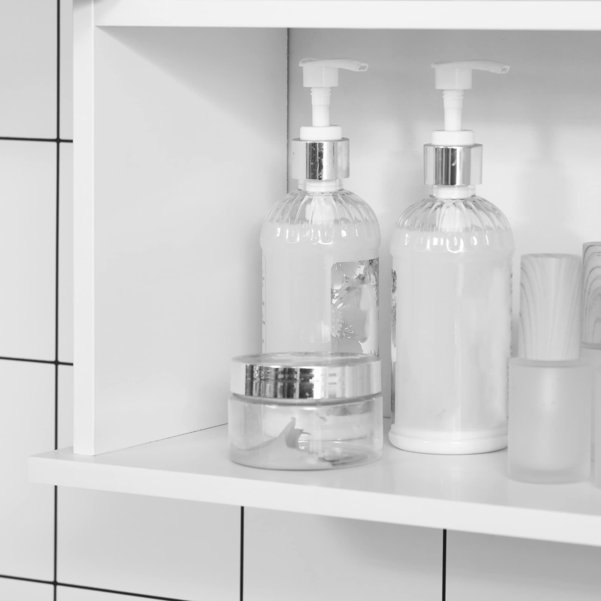 kleankin Armoire Murale, Meuble Haut Salle de Bain avec étagère réglable, Double Porte et étagère Ouverte, Meuble de Salle de Bain, Meuble de Rangement Suspendu, 60 x 20 x 70 cm, Blanc