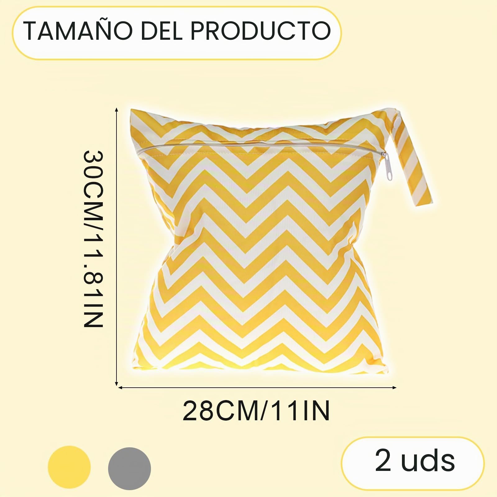 FUIPVGI 2 Piezas Bolsa para Ropa Mojada y Almacenamiento, 28×30 cm, para Pañales, Cosméticos, Tampones y Ropa Sucia (Gris + Amarillo)
