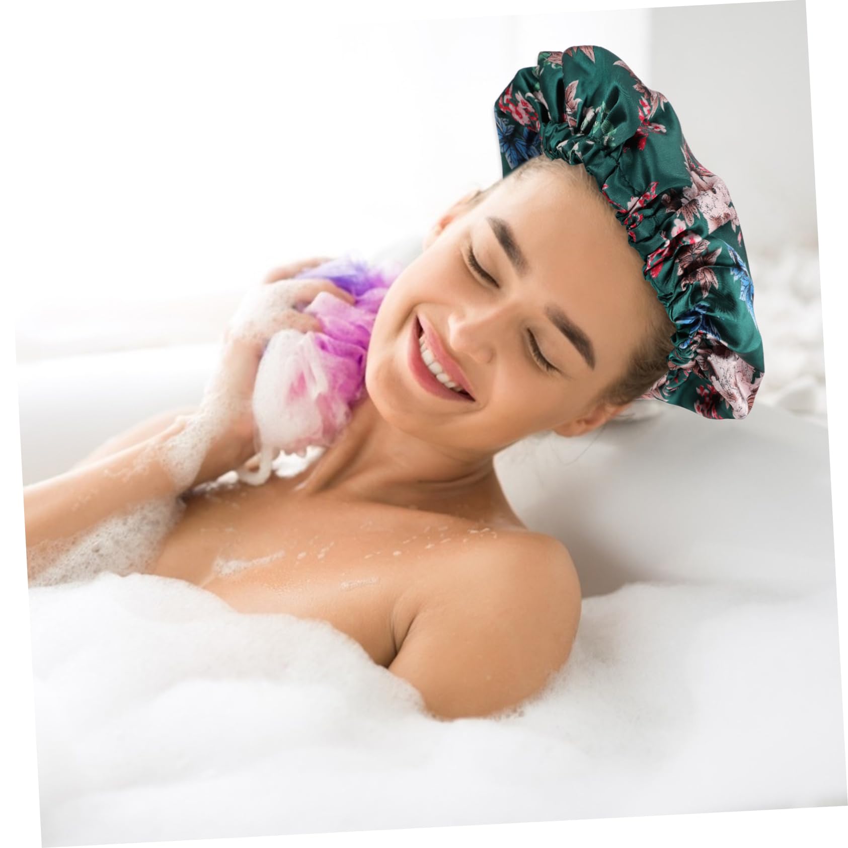 Healvian 5piezas Gorro De Reutilizable Para Mujer Doble De Satén Protección Para Cabello Para Baños y Sueño Diseño Floral Verde