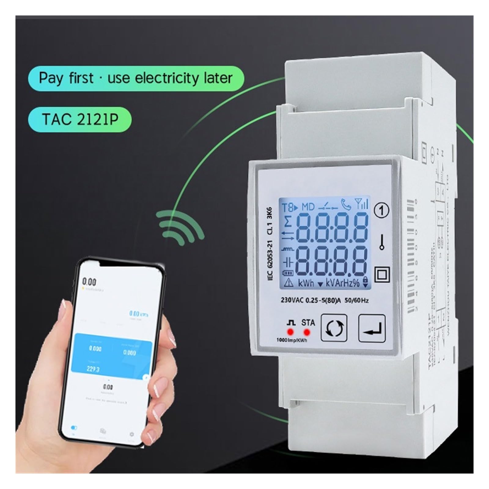 Przedpłacony Jednofazowy Wielofunkcyjny Licznik Elektryczny Na Szynę Din Do Komunikacji WIFI 80A 230V Monitorowanie Energii
