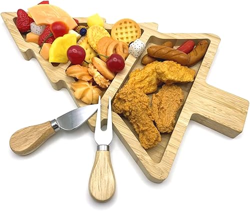 Miniatura 3 de Plato de bambú para servir múltiples espacios platos de bambú reutilizables juego de tablas de embutidos con cuchillo y tenedor fruta pan plato de