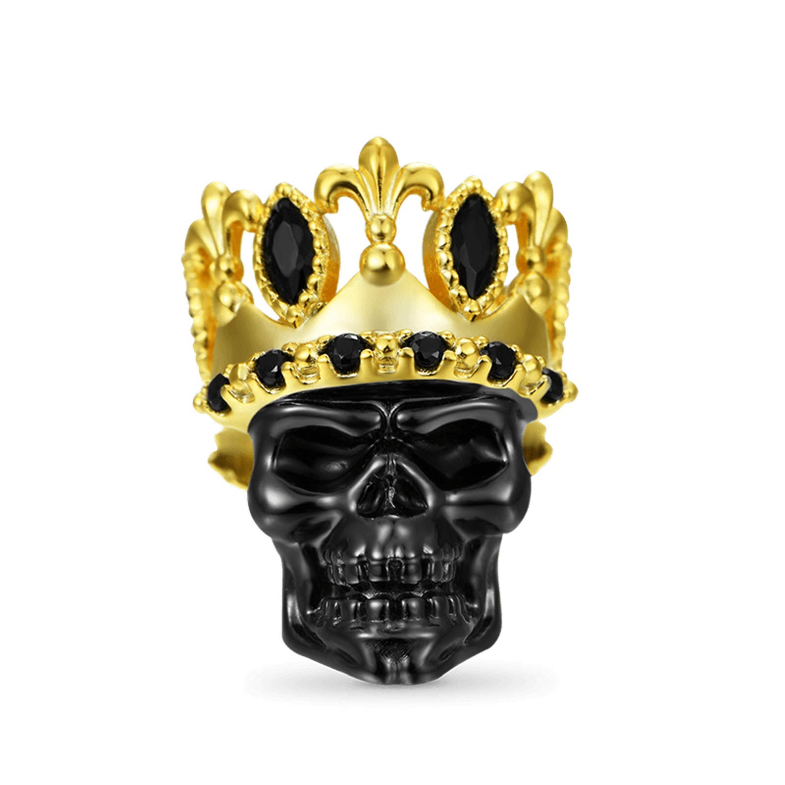 GNOCECrown Skull Charms Perla Plata De Ley 18K Chapado En Oro Black Skull Charms Bead Fit Pulsera/Collar Para Mujeres Hombres Niñas