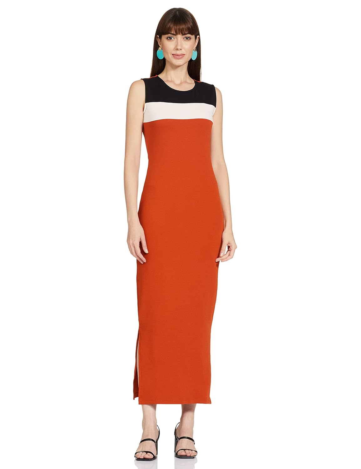 Amazon Brand – Symbol Women’s Crepe Bodycon One Piece Maxi Length Dress (with Color Block) Amazon Brand – Symbol Women’s Crepe Bodycon One Piece Maxi Length Dress (with Color Block)