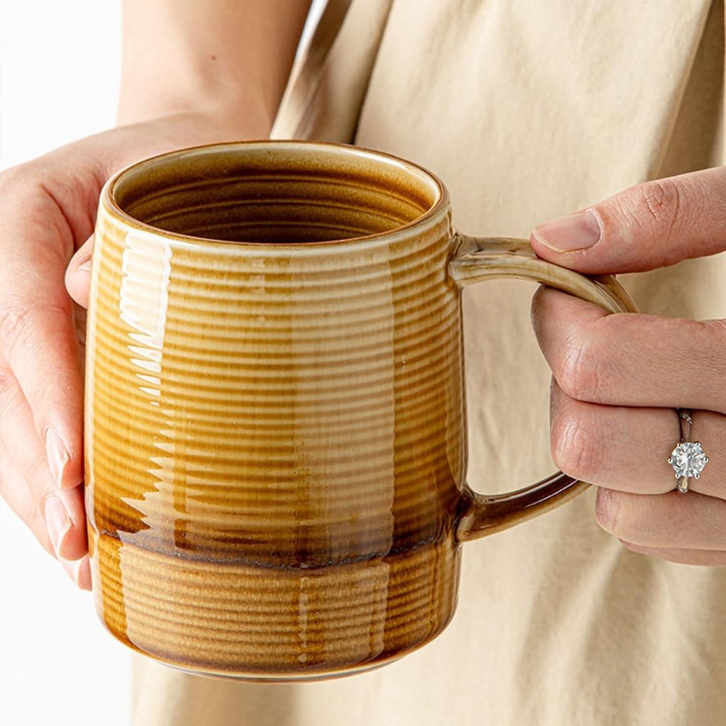 Mug Retro Kiln Transformed 500ml Large Capacity Ceramic Mark Coffee Milk Tea Cup Threaded Drinking Water(B)