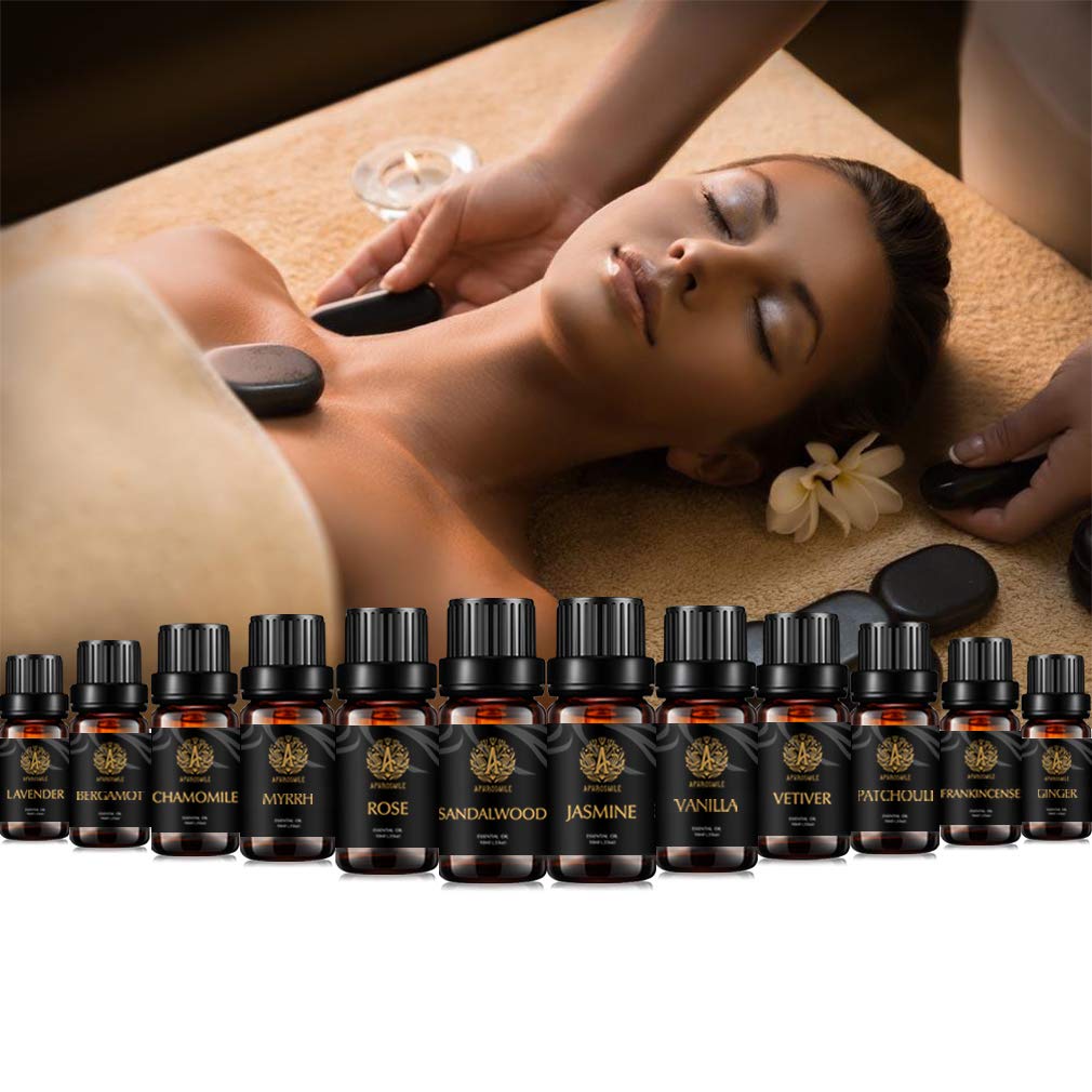 Aromatherapie Vanille ätherisches Öl Set für Diffusor- Rose,Jasmin, Sandelholz, Patchouli Öle..., 100% pure Vetiver ätherische Öle Set, 12x10ml Myrrhe ätherisches Öl Kit für Hause