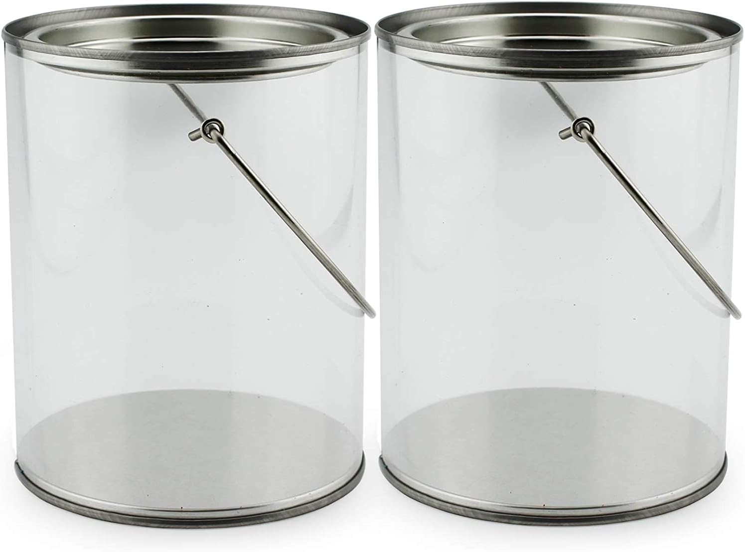 Quart Size Clear Plastic Paint Cans (2-Pack, 5 in Tall); Small Paint Pails w/Handle & Bale for Crafts, Decor, Not Intended for Liquid or Heavy Objects