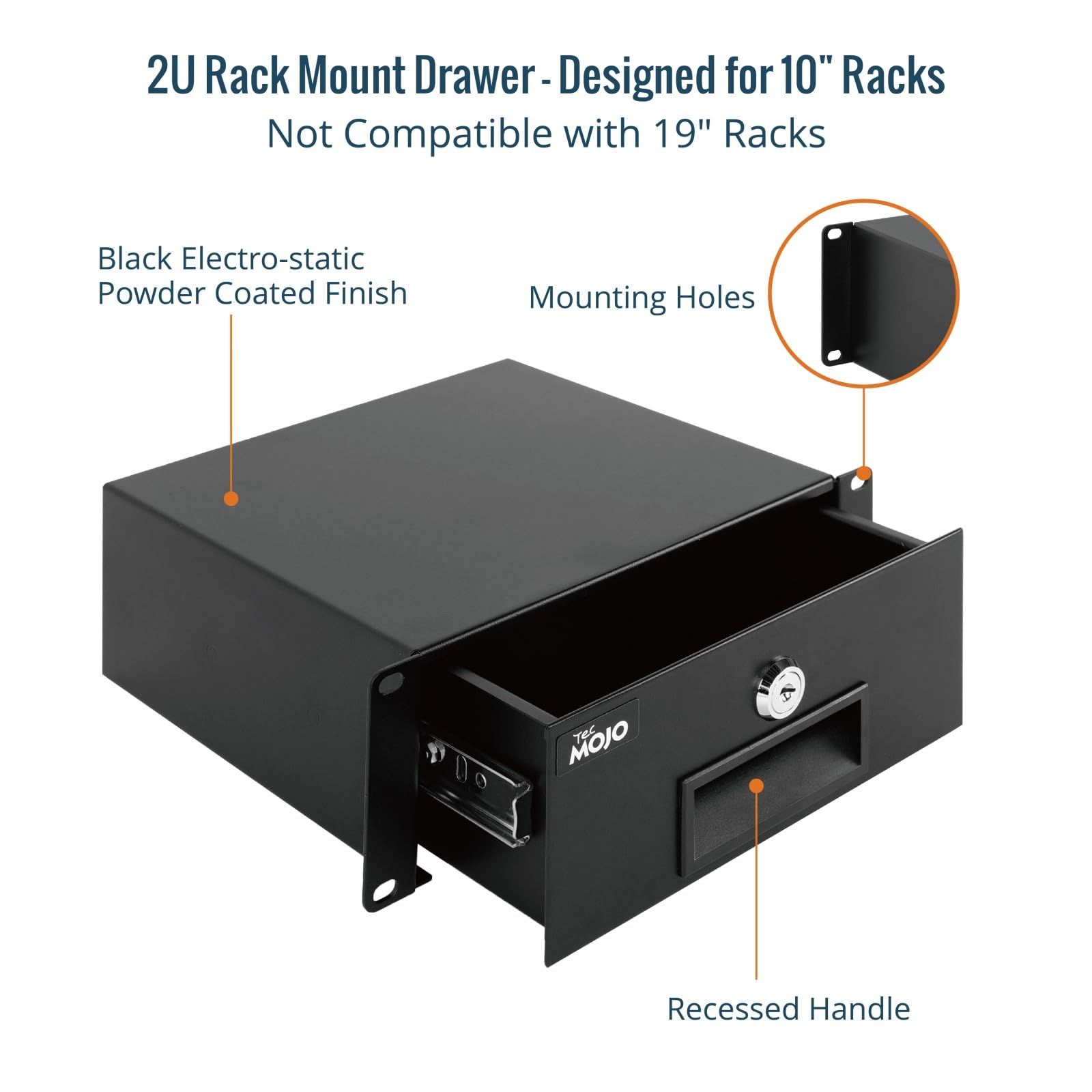 Tecmojo 2HE Tiroir rack verrouillable 10" Noir