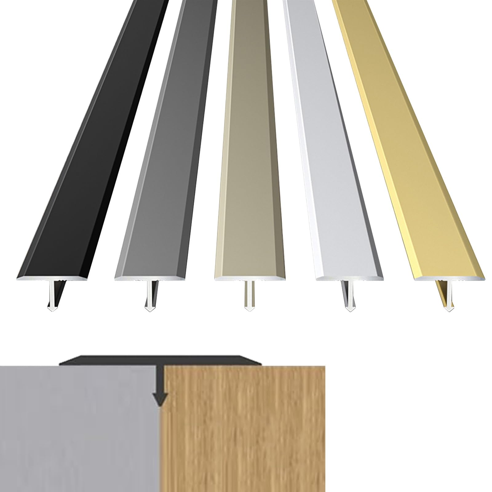 Perfil Forma T Universal para Uniones De Madera, Parquet, Tarima, Mármol Y Azulejo, Robusto, Perfil De Transición De ALU Rail Moldura En T, Tiras De Transición para Pisos Laminados(Grey,3Pcs (90cmx1.5