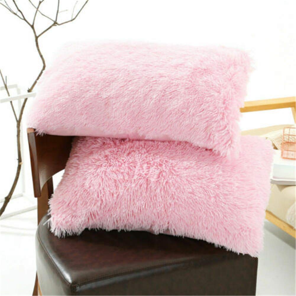 Faux Fur Throw Pillow Cases, Plush Shaggy Soft Pillow Covers, 2 Pack Fluffy Decorative Pillow Shams Zipper Closure, 20X27 Inch (Pink 3)