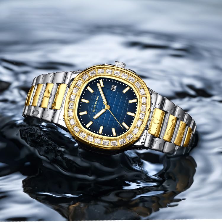 Image of Giordano Luxury Watch for Men with Textured Dial, Crystal Bezel, Date Display and Stainless Steel Strap