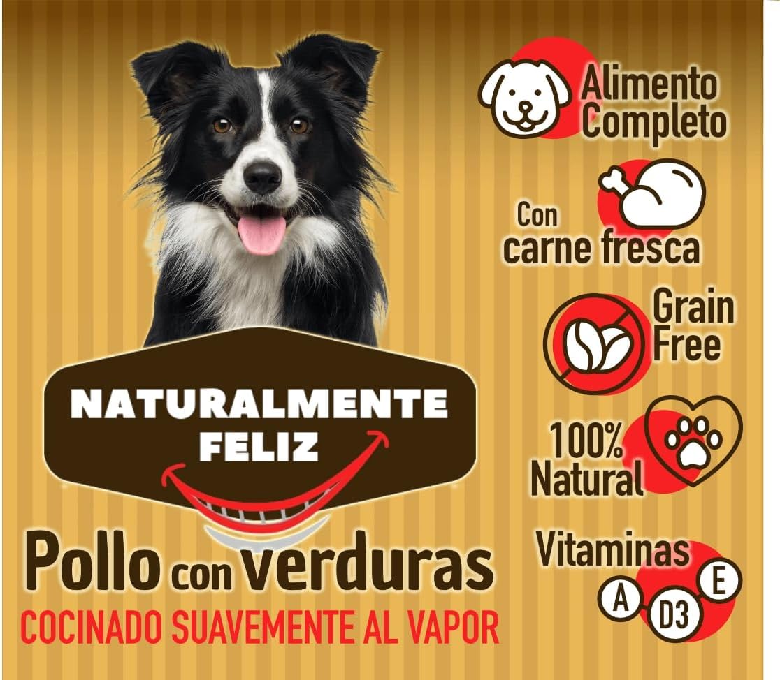 Naturalmente Feliz Alimento Natural casero para Perros, Comida húmeda con Carne Fresca y Verduras - 90% Carne (12x450gr) (Cocido Ternera/Pollo y Verduras)