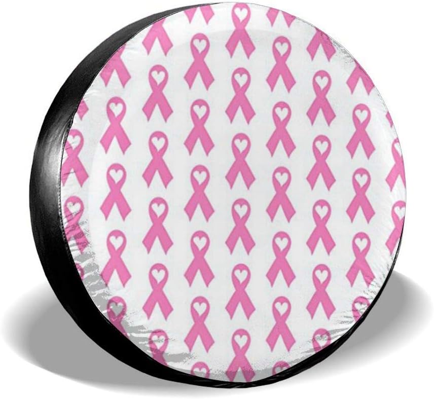 Breast Cancer Awareness Ribbon with Heart Spare Tire Cover