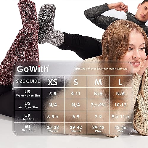 GoWith Unisex Merino Wool Slipper Socks, Thick Warm No Slip Cozy Grip Non-Skid Hospital Winter Socks for Men & Women2