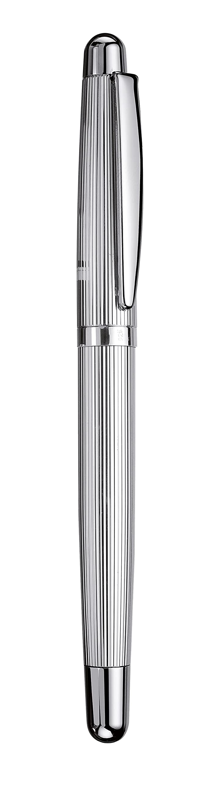 Otto Hutt design 02 Füllfederhalter 018-61046 – Füller aus 925er Sterling Silber mit Streifen Guilloche und glänzender Oberfläche in der Farbe Silber – Federstärke M