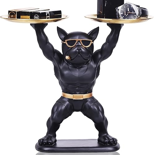 YUNSHID Estatua de bulldog francés de resina de 10.63 pulgadas con 2 bandejas, almacenamiento multifuncional para joyas de dulces, estatua de perro YUNSHID Estatua de bulldog francés de resina de 10.63 pulgadas con 2 bandejas, almacenamiento multifuncional para joyas de dulces, estatua de perro