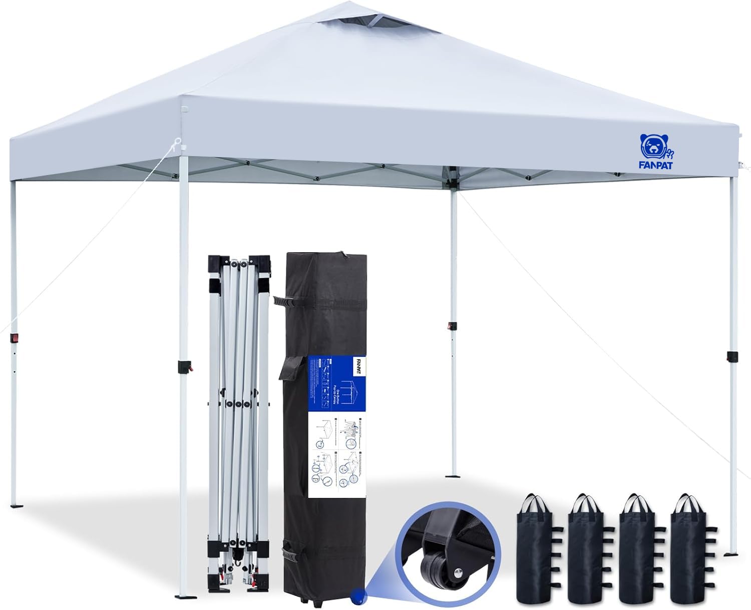 10x10 pop up canopy tent,300d silver-coating top,1-person setup commercial heavy dury canopy tent instant portable shelter and wheel carry bag, with 8 stakes and 4 canopy weights (white)…