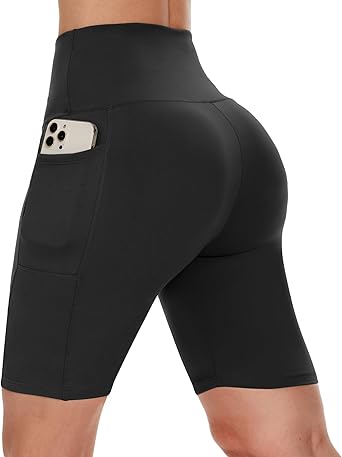 CAMPSNAIL Biker Shorts Women with Pockets - 3"/5"/8" High Waisted Workout Spandex Tummy Control Gym Running Yoga Shorts
