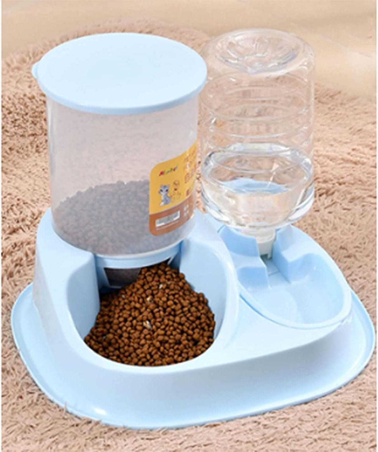 Dispenser 2 in 1Pet Bowl Fountain Automatic Water Food Feeder Dispenser Container for Cats Dogs Self Dispenseing Cat Feeder and Dog Water Dispensers Travel Supply cat Fountain (Blue)