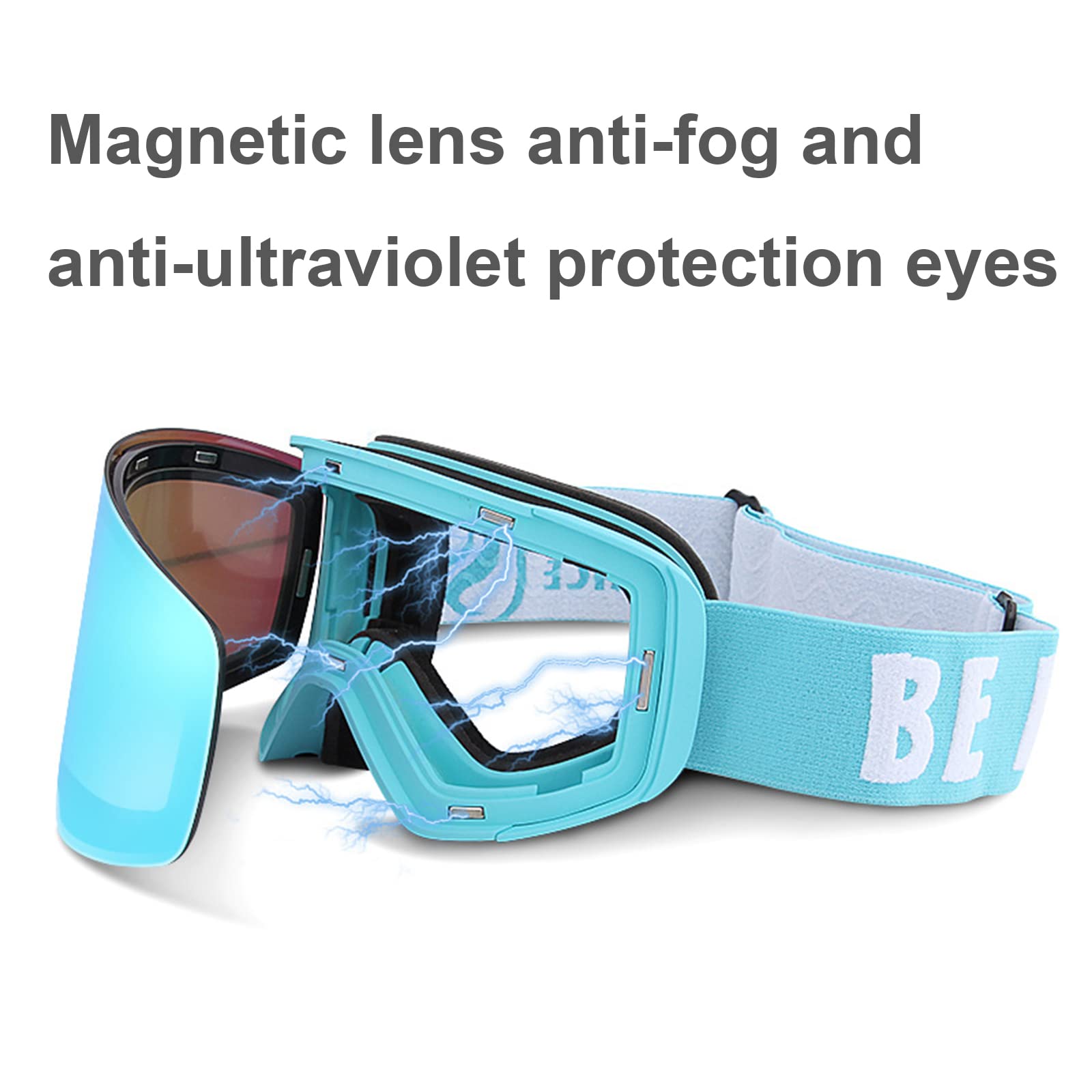 Masque de Ski Magnetique, Lunettes de Ski pour Snowboard et Ski Anti-buée Lentille,A