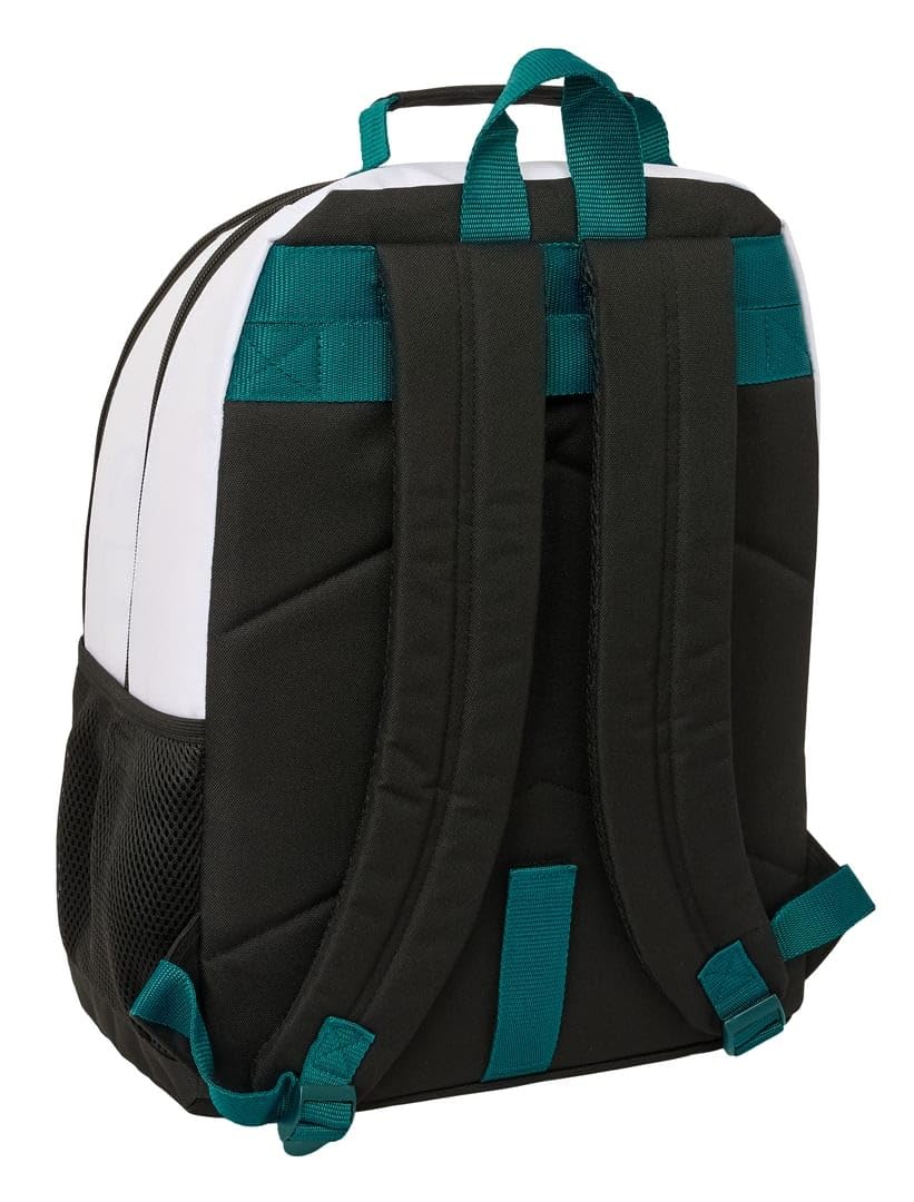 Safta | Mochila Escolar Real Madrid Equipación 26/27 Doble Adaptable a Carro (Sin Carro), 2 Compartimentos Grandes, Bolsillo Portabotellas, Niño y Niña, Medidas 32x16x42 cm