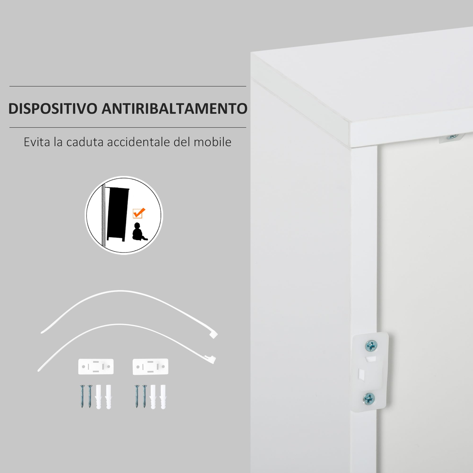 HOMCOM Mobiletto 2 Cassetti e 2 Ante, Apertura a Pressione, Mobile con 2 Cassetti e 2 Ante per Casa e Ufficio, 79x36x74cm, Bianco Opaco