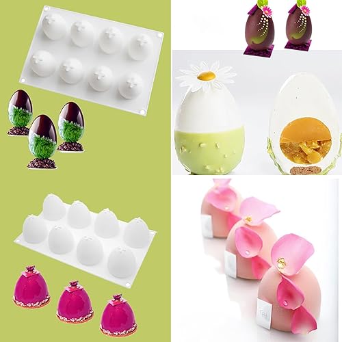 Miniatura 3 de Moldes de silicona para huevos de Pascua 3D con 8 cavidades para velas, mousse, pastel, chocolate, dulces, pastelería, jabón, muffins, postre,