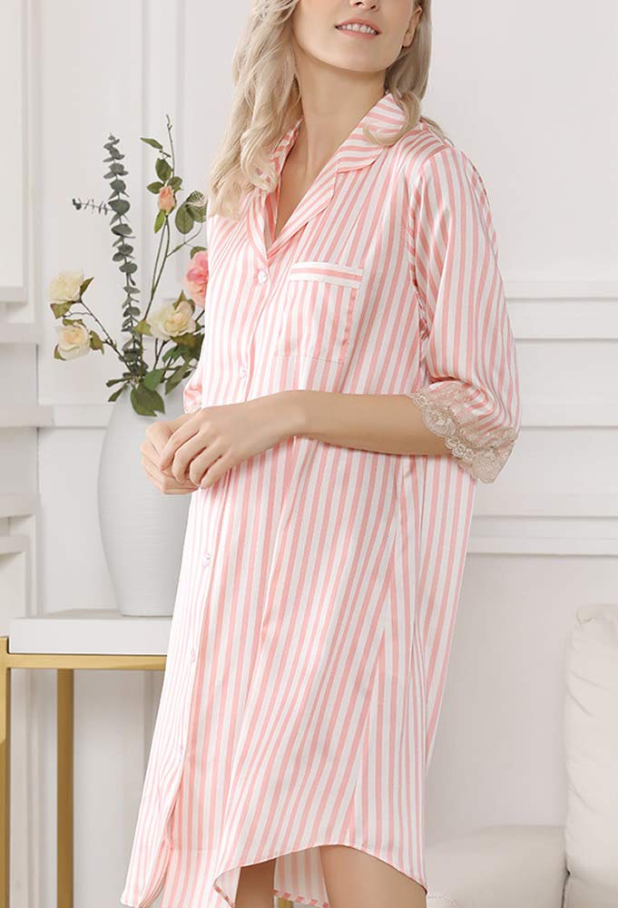 DISSA S5622 - Camisón de noche para mujer, 100 % seda, estilo blusa, manga corta Rosa. 48