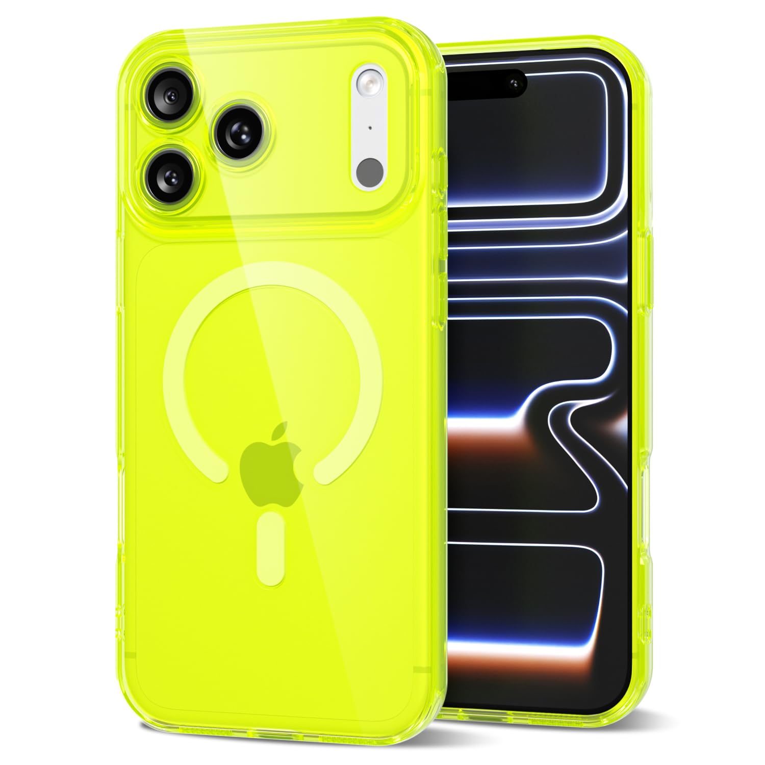 for iPhone 17 Pro Max Case Clear Compatible with Magsafe Silicone, Bright Transparent Thin Magnetic Mag Safe Case Cute, Girly Slim Hard Camera Cover Protection, Fluorescent Neon Green Lime