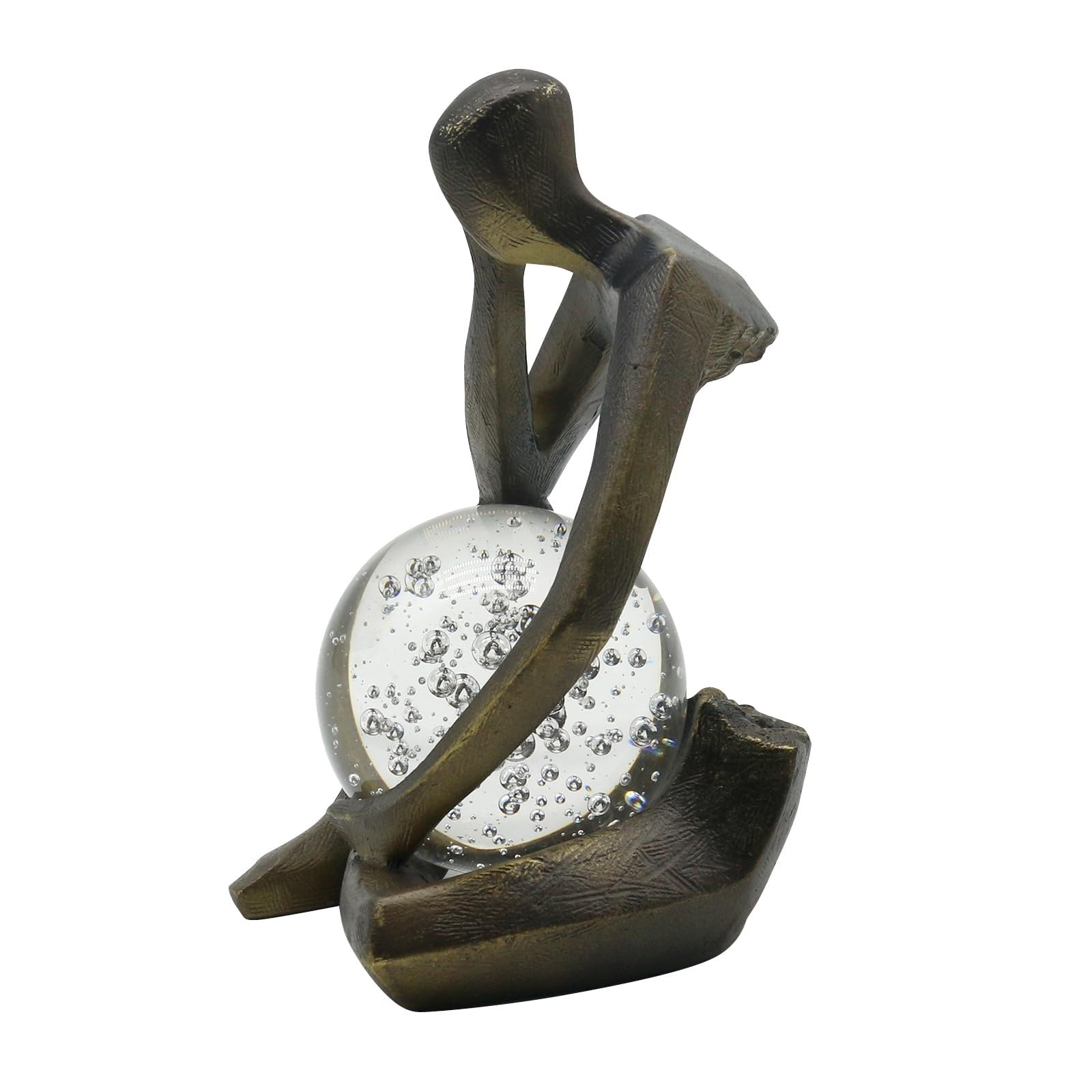 Estatua de Resina de un Pensador: Escultura sosteniendo una Bola de Cristal, Figura Coleccionable Abstracta Moderna para la decoración de la estantería del hogar o la Oficina(Black)
