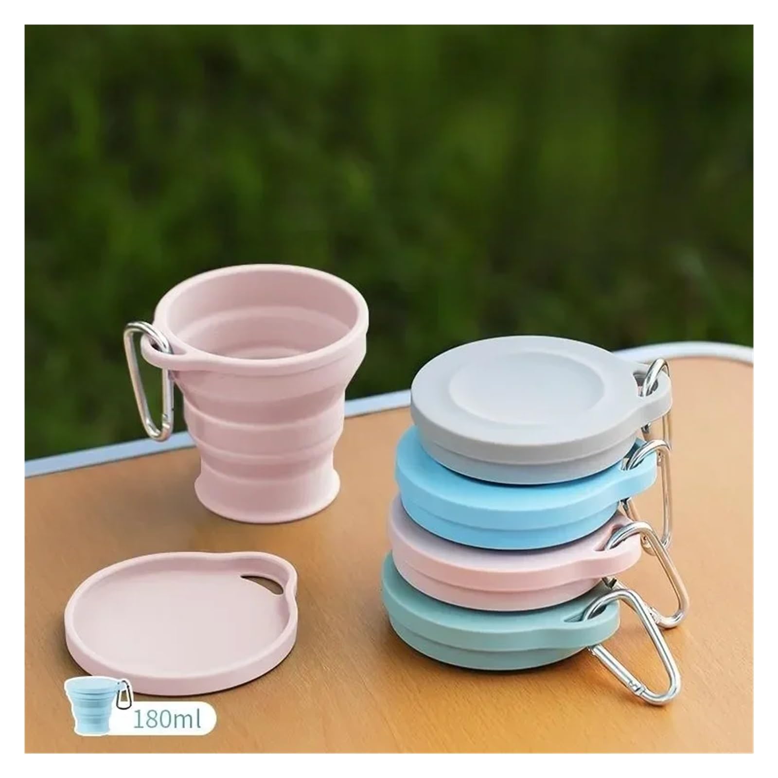 180 ml Klappbecher, Mini-Einziehbecher, Silikon, tragbare Teetasse, Outdoor-Reise-Kaffee-Teleskop-Trinkbecher mit Deckel(Blue-3PCS)