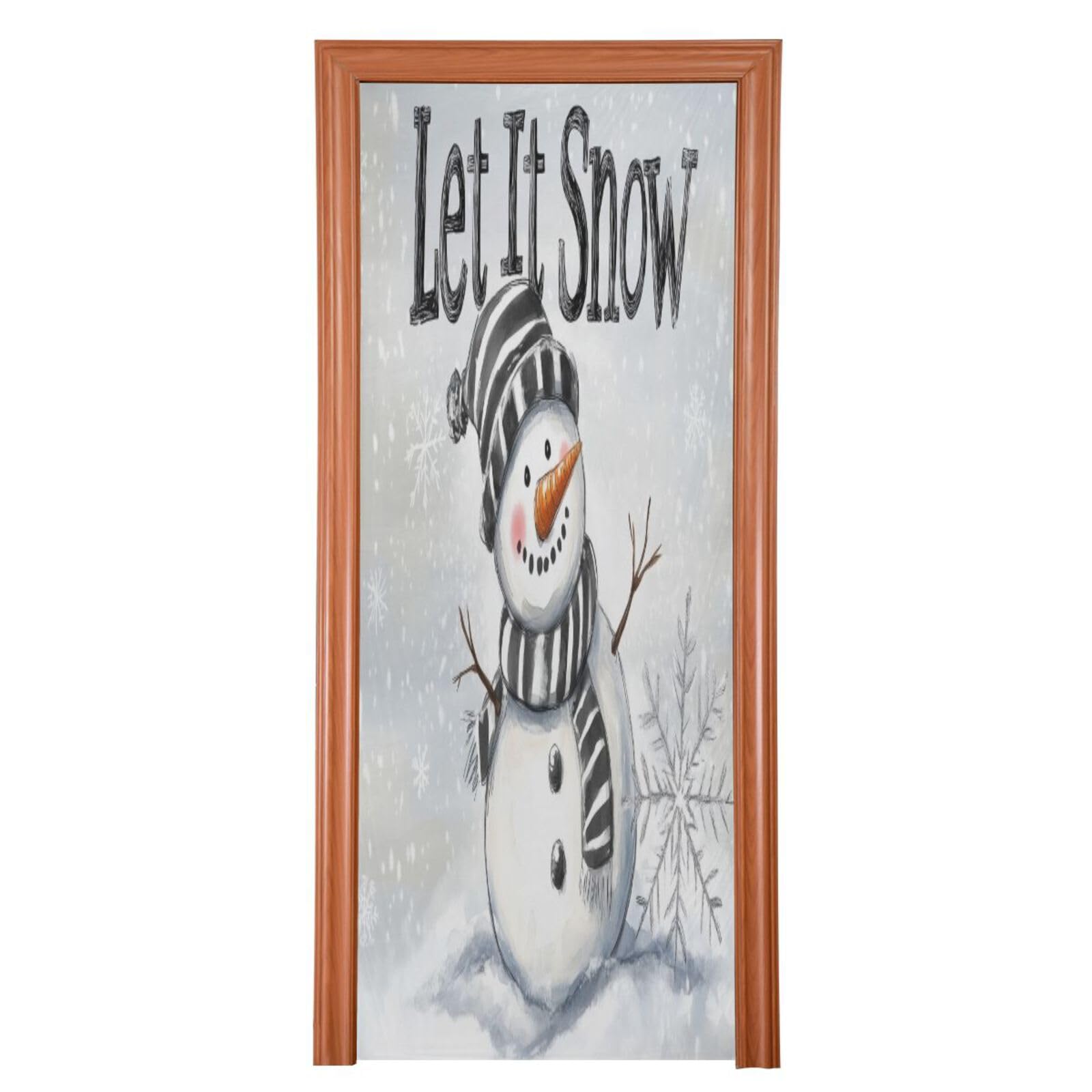 J JOYSAY Christmas Snowman Snowflakes Door Decorations Door Cover Xmas Decorations Large Fabric Xmas Door Decorations Outdoor for Indoor Outdoor Supplies,36x98 in