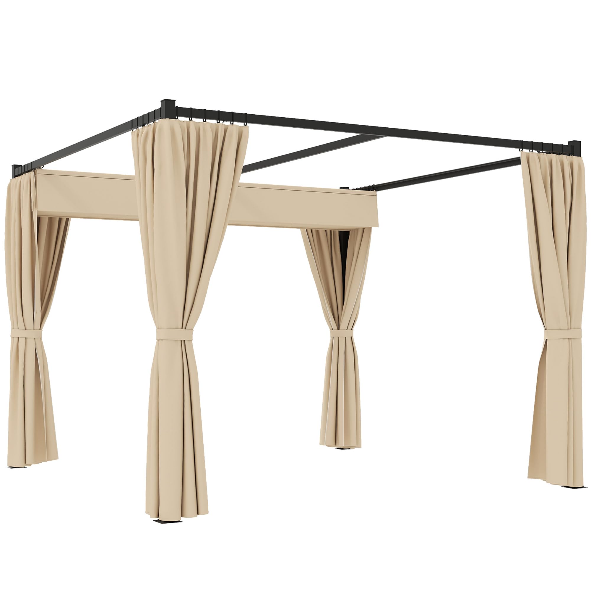 Outsunny Pérgola con Techo Retráctil Pérgola de Jardín 3x3 m Cenador con Muros Laterales Tela de Poliéster Impermeable Pabellón para Jardín Terraza Patio Exterior Beige