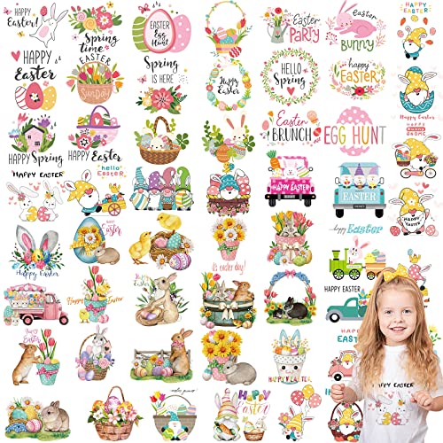 Crtiin CRTIIN-0987 54 Sheets Easter Iron On Patches Heat Transfer Stickers Vinyl Htv Easter Iron cover